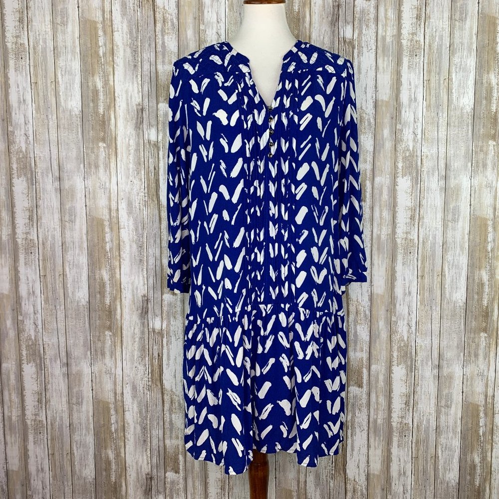 Anthro Maeve Blue White Caravane Tunic Dress Large